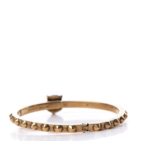 Gucci Metal Studded Feline Head Bracelet in Aged Gold - Picture 4 of 8